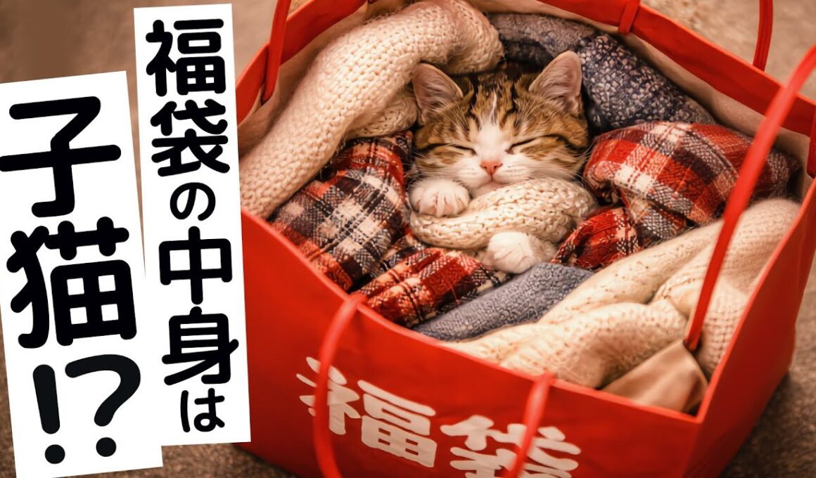 【AI】福袋の開けたら…子猫が寝てました。