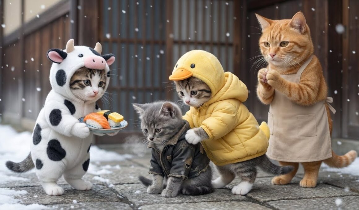 🐱💛 やさしい子猫が野良猫にお寿司を分けた夜｜心あたたまる猫の物語 🍣❄️