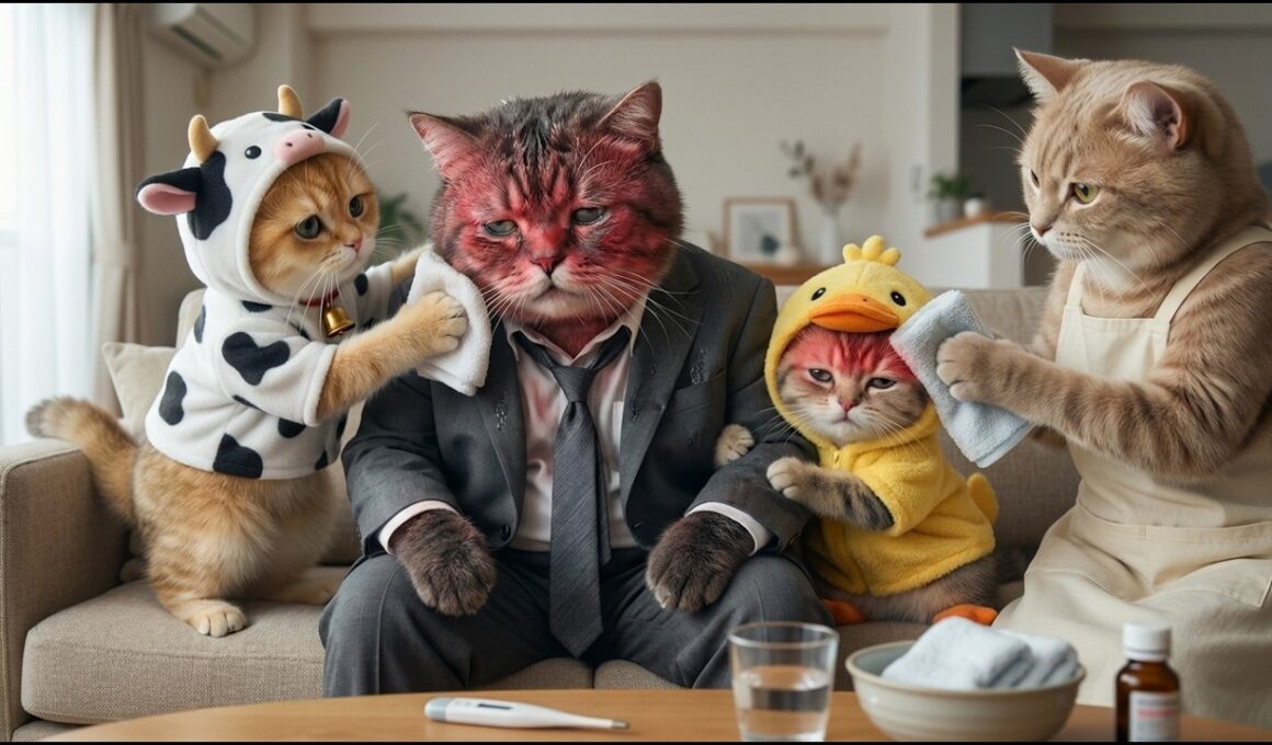 パパ猫と子猫が病気に… ママ猫がそっと寄り添い続けた毎分 — 心温まる物語 💗