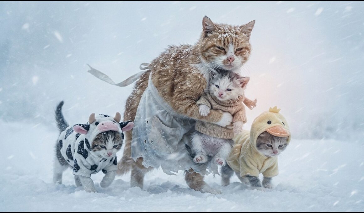 吹雪の夜に迷子の子猫を助けた猫の家族――心温まるお話 🐱❄️🤍