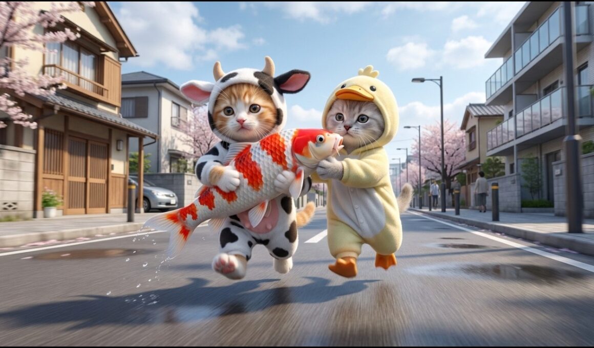 子猫たちが鯉を助けて一緒に池を作った — 心温まる物語 🐾💧