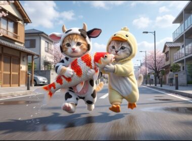 子猫たちが鯉を助けて一緒に池を作った — 心温まる物語 🐾💧