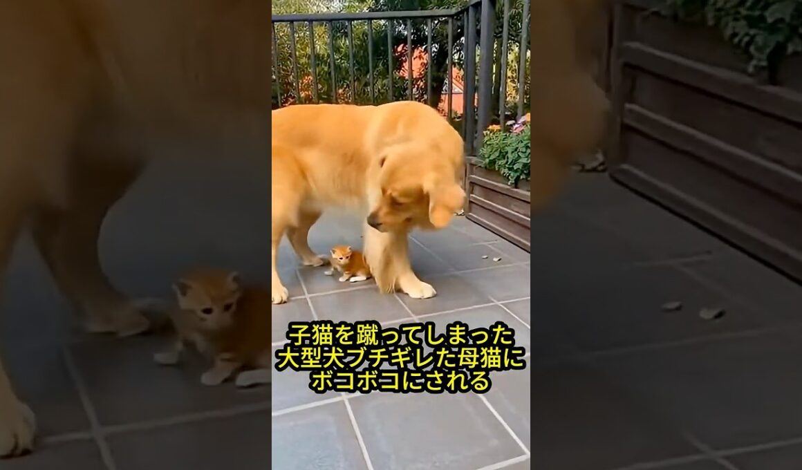 「うちの子に何すんじゃー！」子猫を蹴ってしまった大型犬、ブチギレた母猫に猫パンチでボコボコにされる