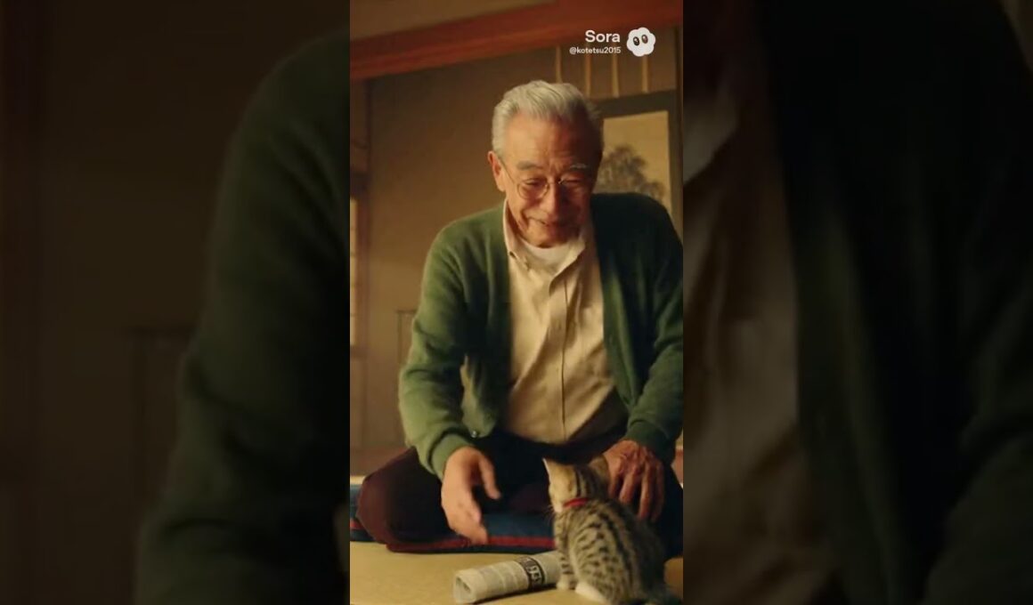 おじいちゃんに、気遣う子猫❣️