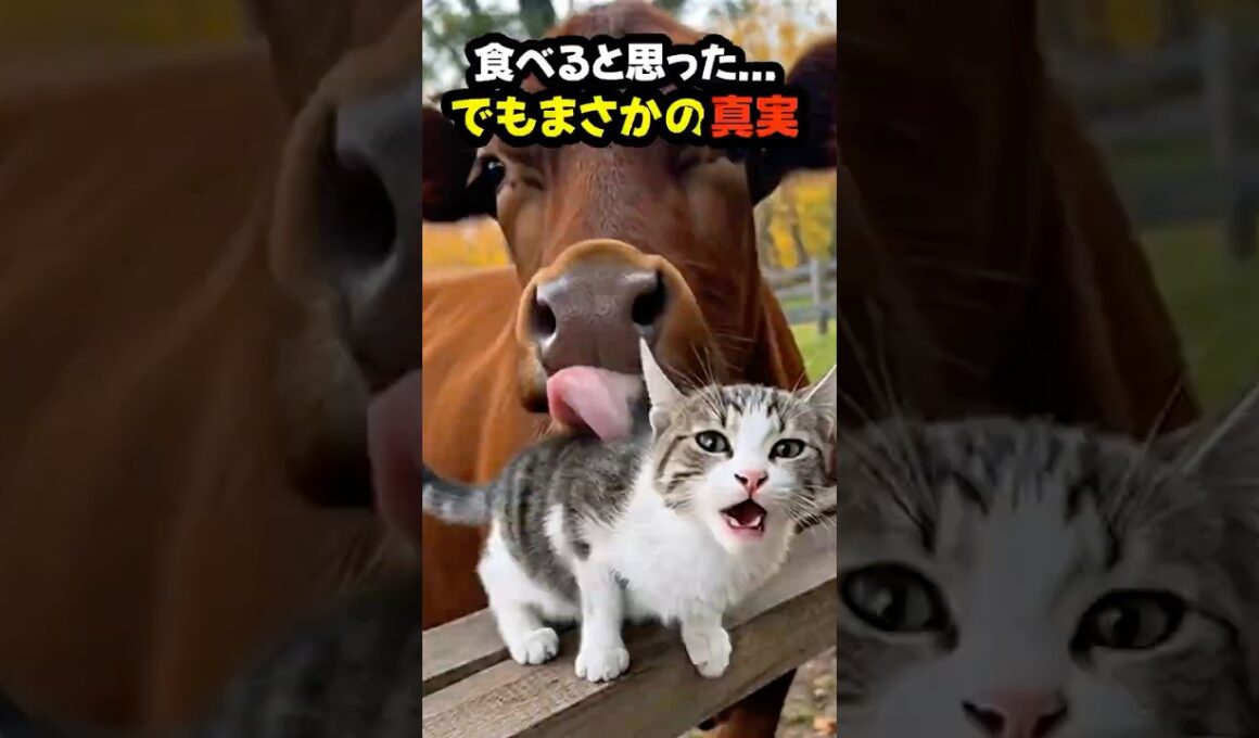 食べると思った…でも牛が子猫にした“まさかの行動” #まさかの真実 #種族を超えた愛 #牛と猫 #感動ストーリー