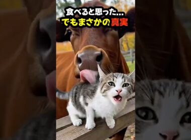 食べると思った…でも牛が子猫にした“まさかの行動” #まさかの真実 #種族を超えた愛 #牛と猫 #感動ストーリー