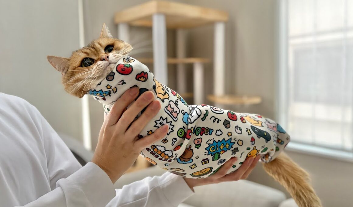 歯磨きを嫌がり海苔巻きにされてしまった猫がこちらです…