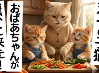 おばあちゃんが遊びに来た日、双子の子猫が大はしゃぎ！