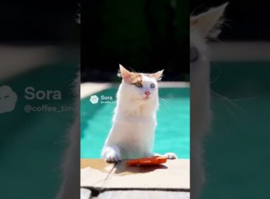 【衝撃】水が大好きな猫！「ターキッシュヴァン」のダイブ / The Swimming Cat: Turkish Van’s Big Splash #shorts