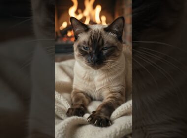 【癒し】暖炉の前でふみふみするシャム猫🐱
