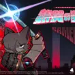 『Sa[meow]rai: 銀翼の猫侍』のキービジュアル。猫の侍が刀を構え、サイバーパンク調の都市背