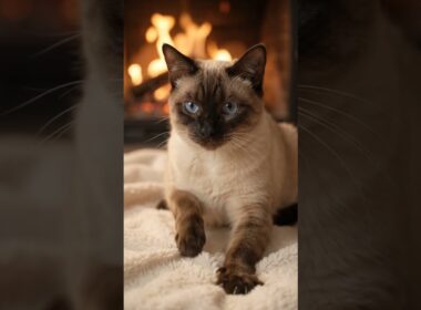 【癒し】暖炉の前でふみふみするシャム猫🐱