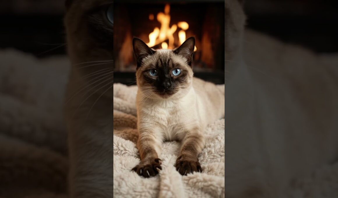 【癒し】暖炉の前でふみふみするシャム猫🐱