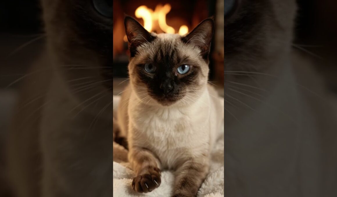 【癒し】暖炉の前でふみふみするシャム猫🐱