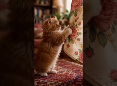 Cymric Kitten Stalks a Flapping Curtain, Leaping to Catch the Wind 🌬️