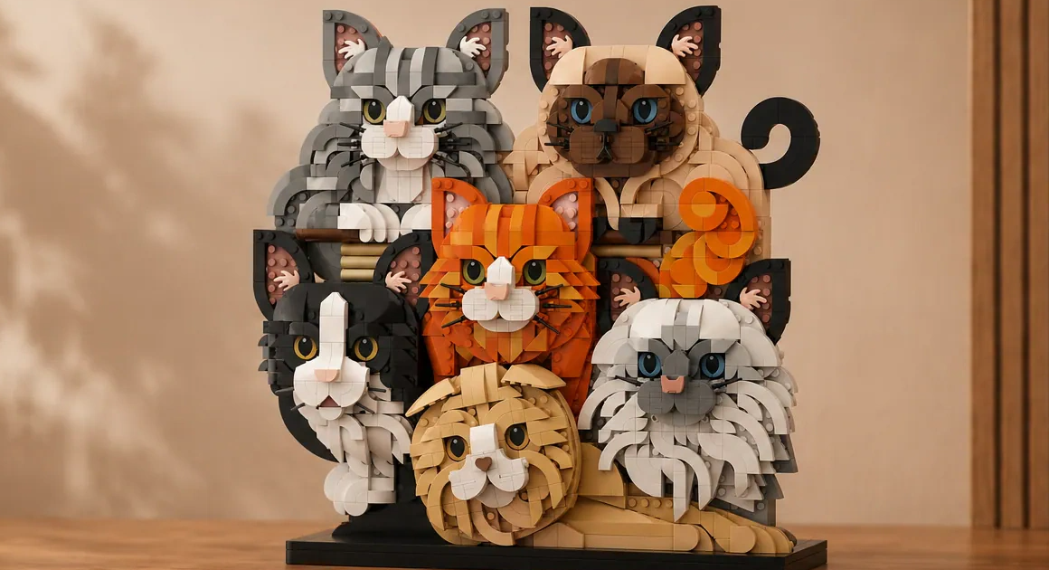 LEGO Ideas「Stack of Cats」が1万票を獲得！約1,700ピースで6匹の猫を積み上げた愛猫家必見の作品